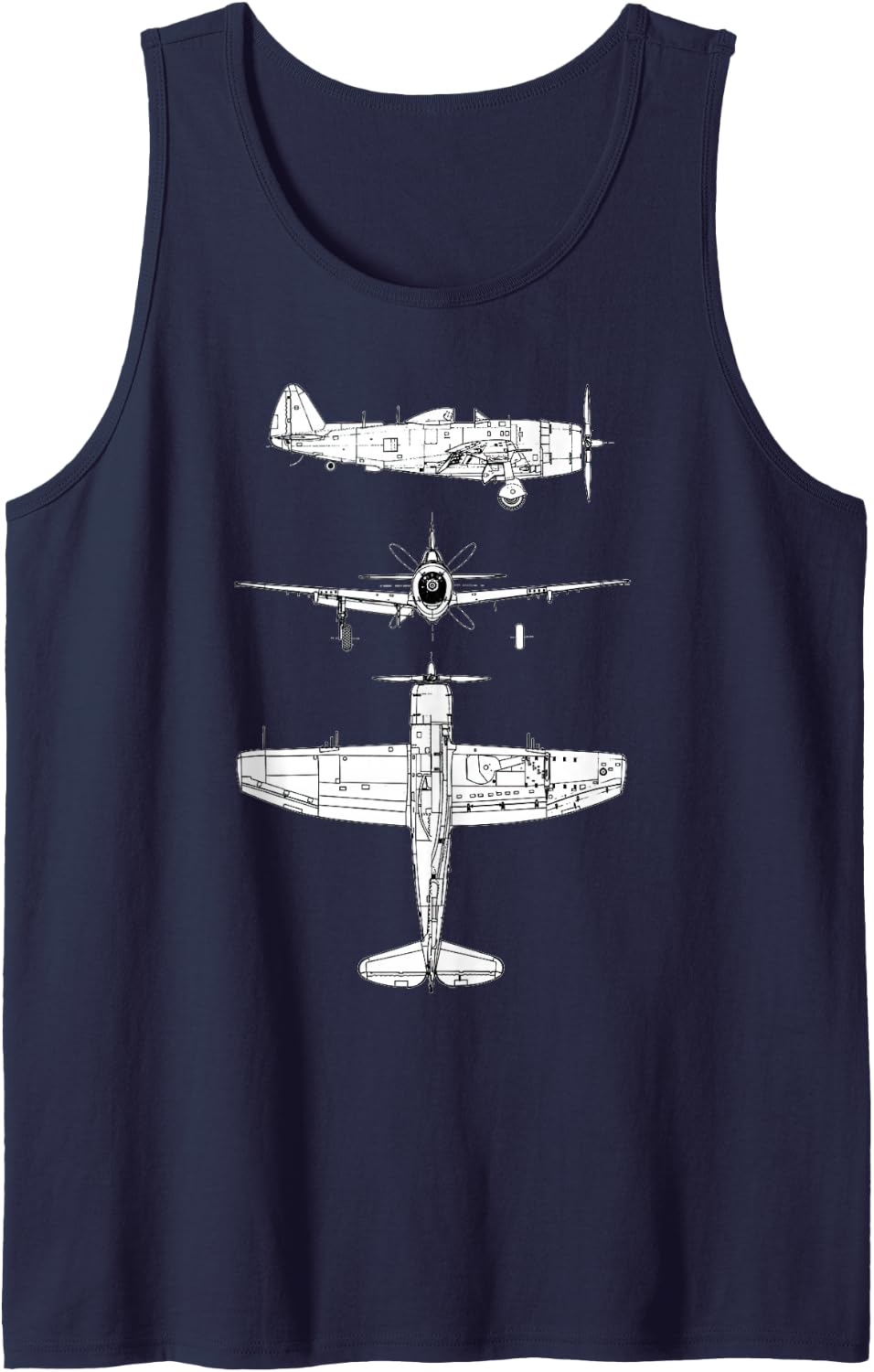 P47 Thunderbolt WW2 Fighter Airplane Blueprint Sleeveless Tank Top - Navy Blue
