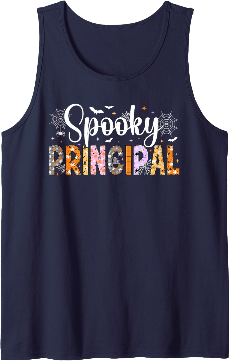Spooky Principal Halloween School Principal Sleeveless Tank Top - Navy Blue