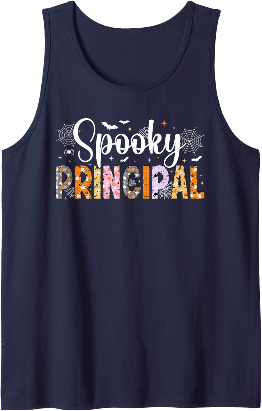 Spooky Principal Halloween School Principal Sleeveless Tank Top - Navy Blue