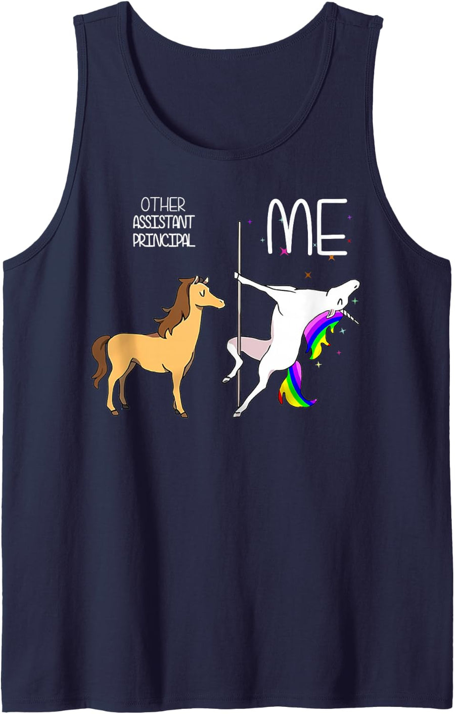 Unicorn Pole Dancing Other Assistant Principal l Me Sleeveless Tank Top - Navy Blue