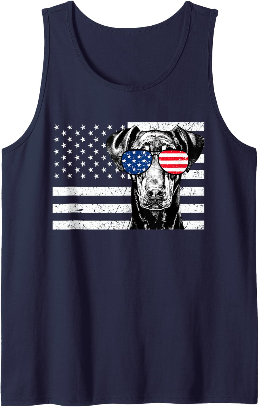 Doberman Pinscher Dog 4th of July US American Flag Patriotic Tank Top - Navy Blue