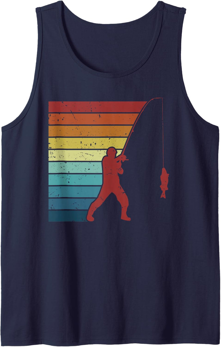 Retro Fisherman Deep Sea Boat Ice Fishing Lovers Fly Fishing Sleeveless Tank Top - Navy Blue