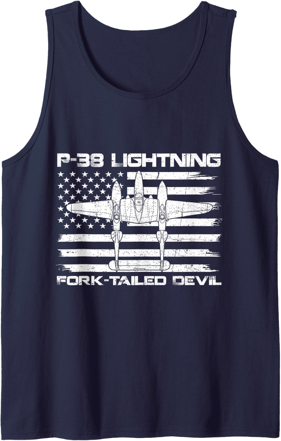 P-38 Lightning Fork-Tailed Devil Flag US WW2 Aircraft Plane Sleeveless Tank Top - Navy Blue