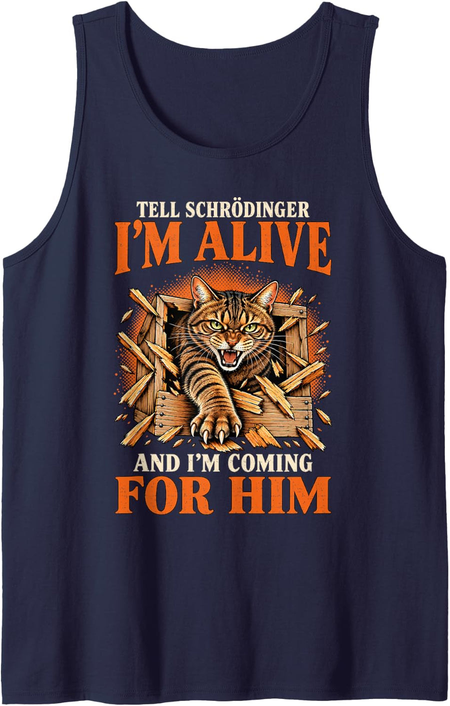 Tell Schrödinger Im Alive Angry Cat Science Sleeveless Tank Top - Navy Blue