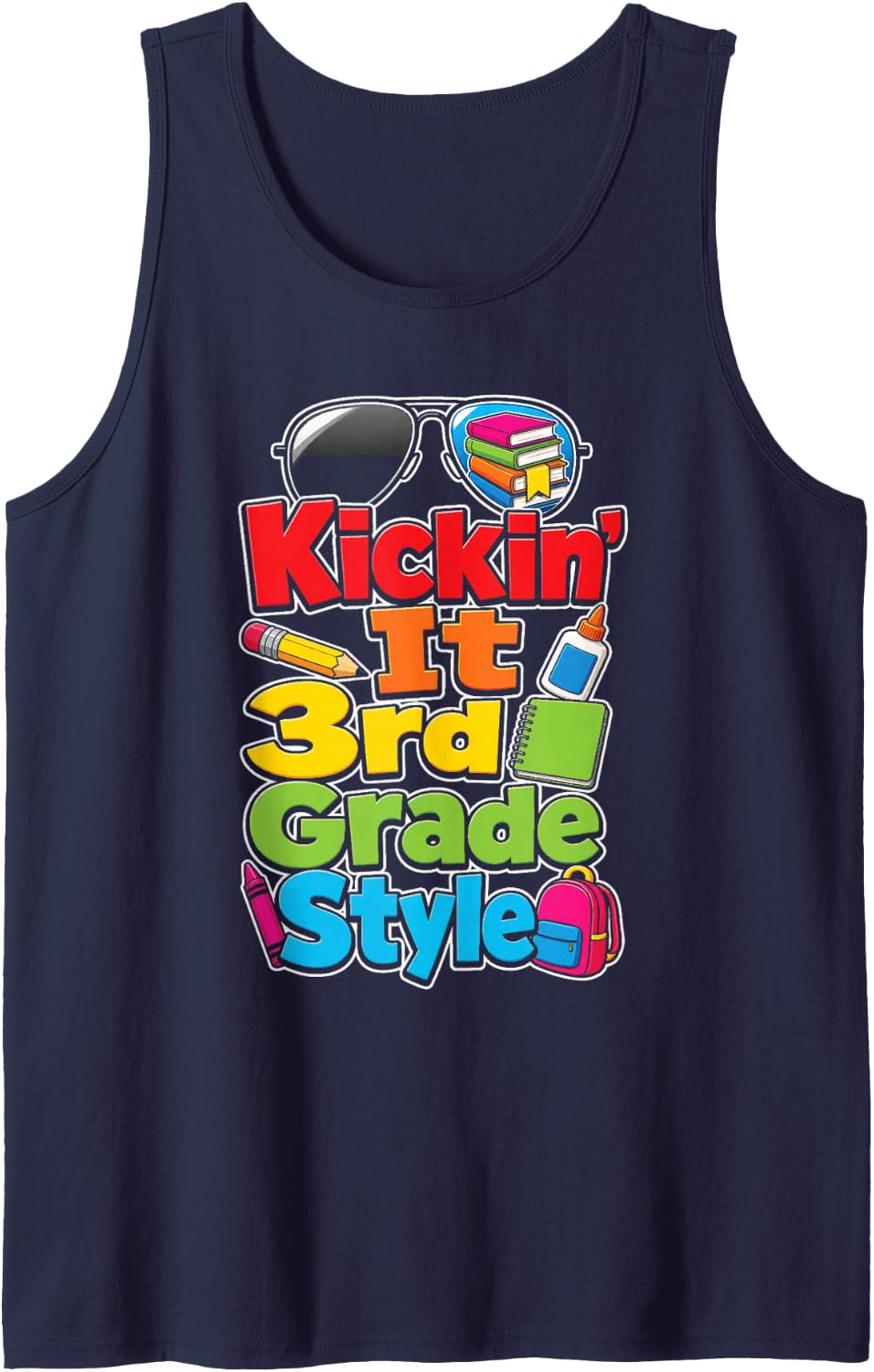 Kickin' It 3rd Grade Style Third Grader Elementary School Sleeveless Tank Top - Navy Blue