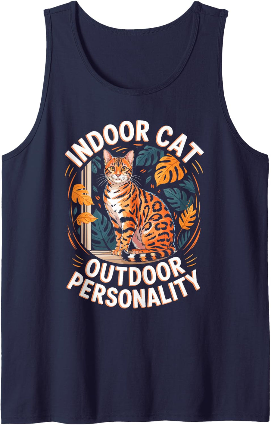 Indoor Cat Outdoor Personality Bengal Cat Sleeveless Tank Top - Navy Blue