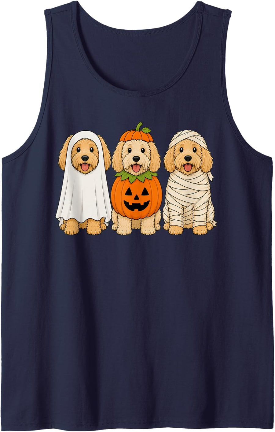 Spooky Goldendoodle Pumpkin Ghost Halloween Dog Lover Tank Top - Navy Blue