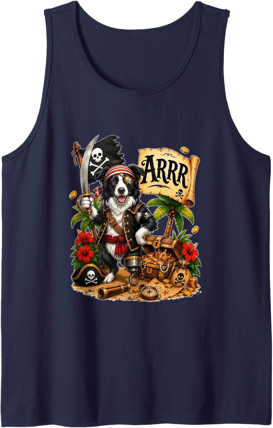 Border Collie As Pirate Halloween Hawaiian Costume Owner Tank Top - Navy Blue