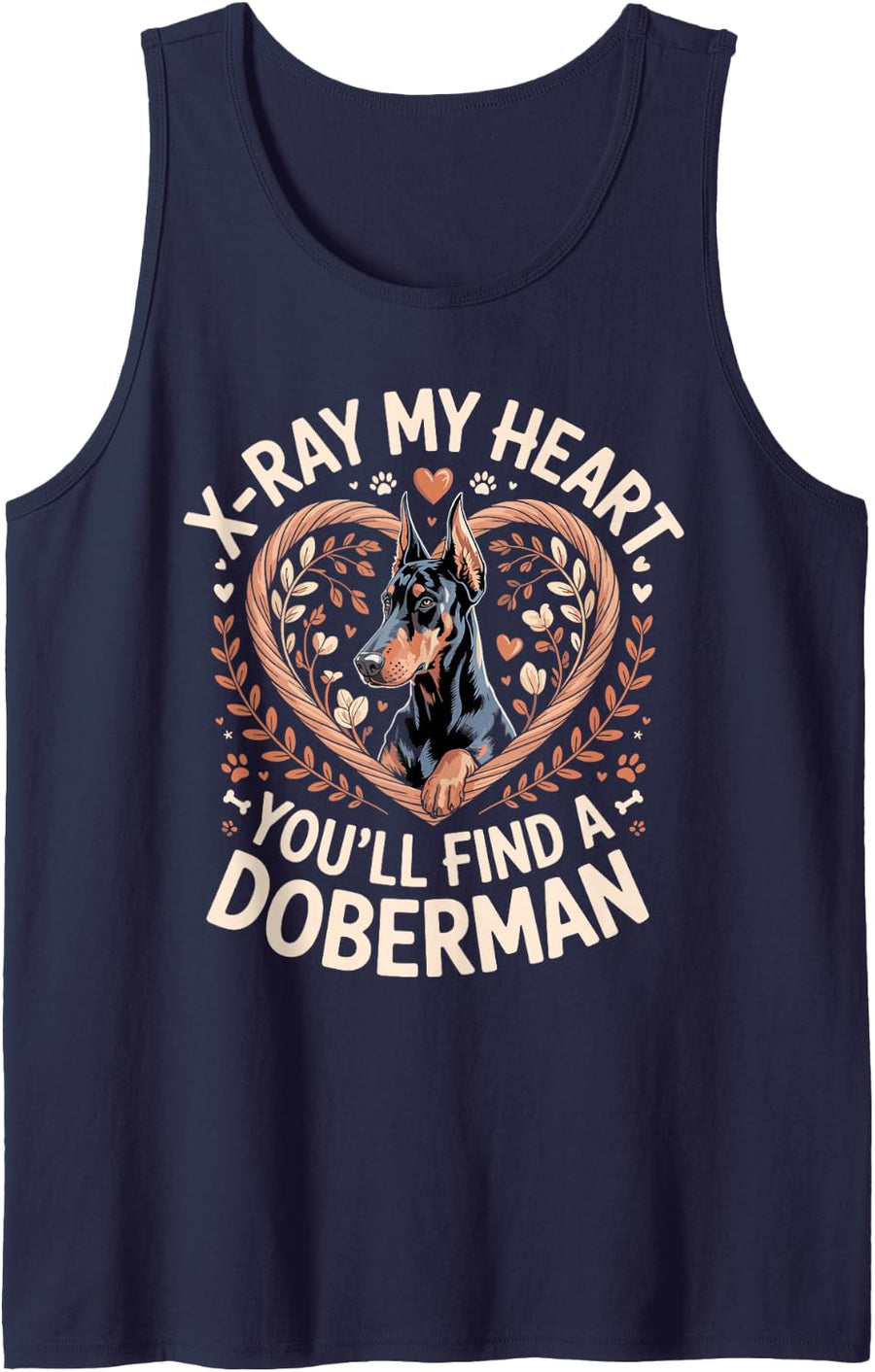 X Ray My Heart You'll Find A Doberman Dobie Dog Sleeveless Tank Top - Navy Blue