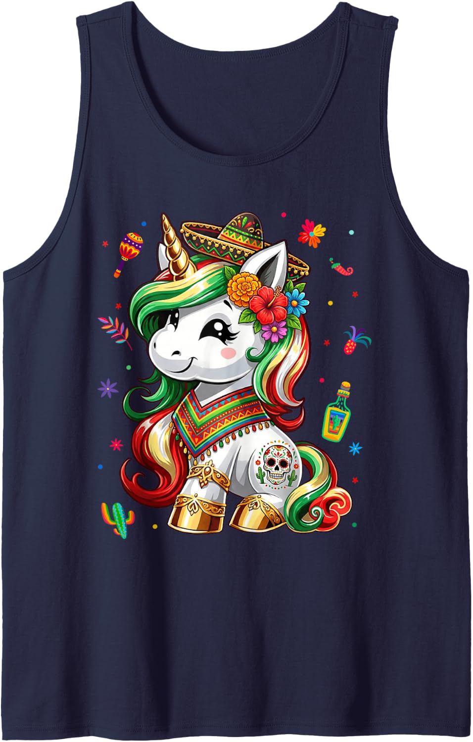 Cinco De Mayo Girls Toddler Kids Mexican Unicorn 5 de Mayo Sleeveless Tank Top - Navy Blue