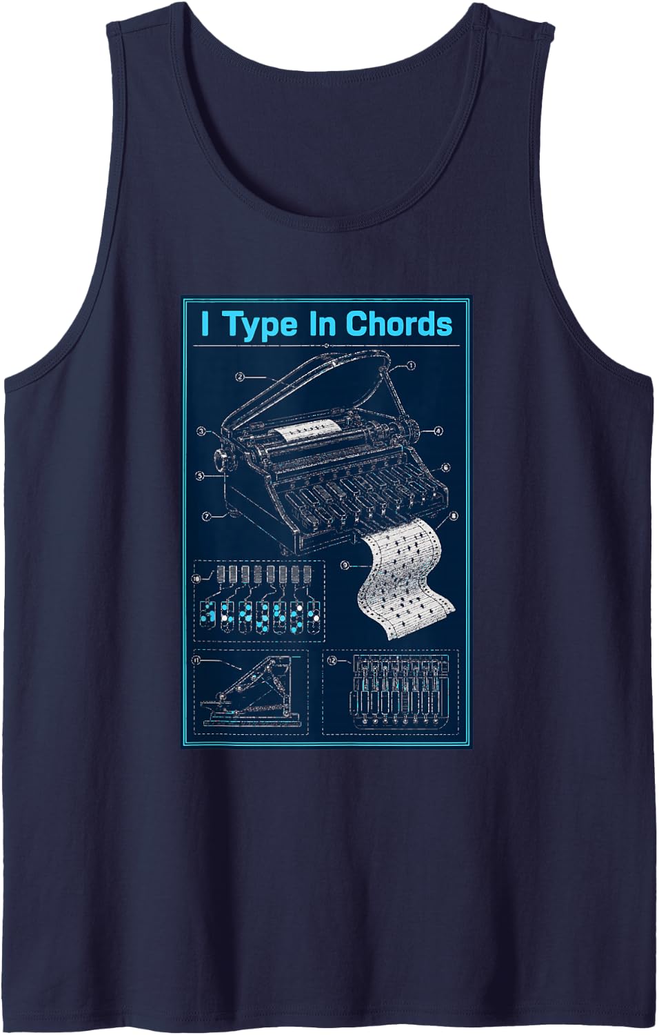 Type in Chords Musician Pianist Piano Player Sleeveless Tank Top - Navy Blue