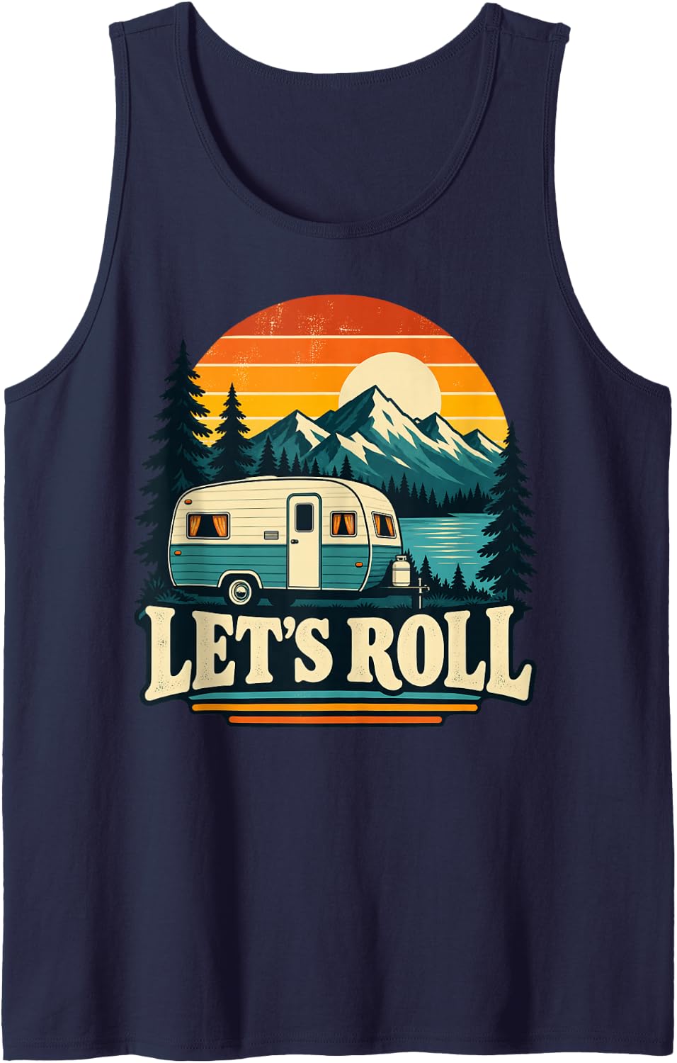 Let's Roll Travel Trailer Camping Sleeveless Tank Top - Navy Blue