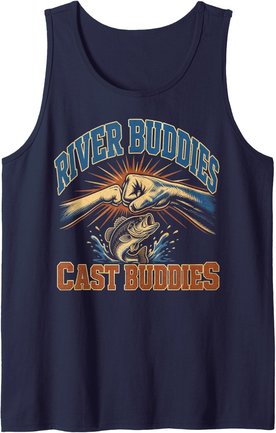 River Buddies Cast Buddies Fishing Sleeveless Tank Top - Navy Blue