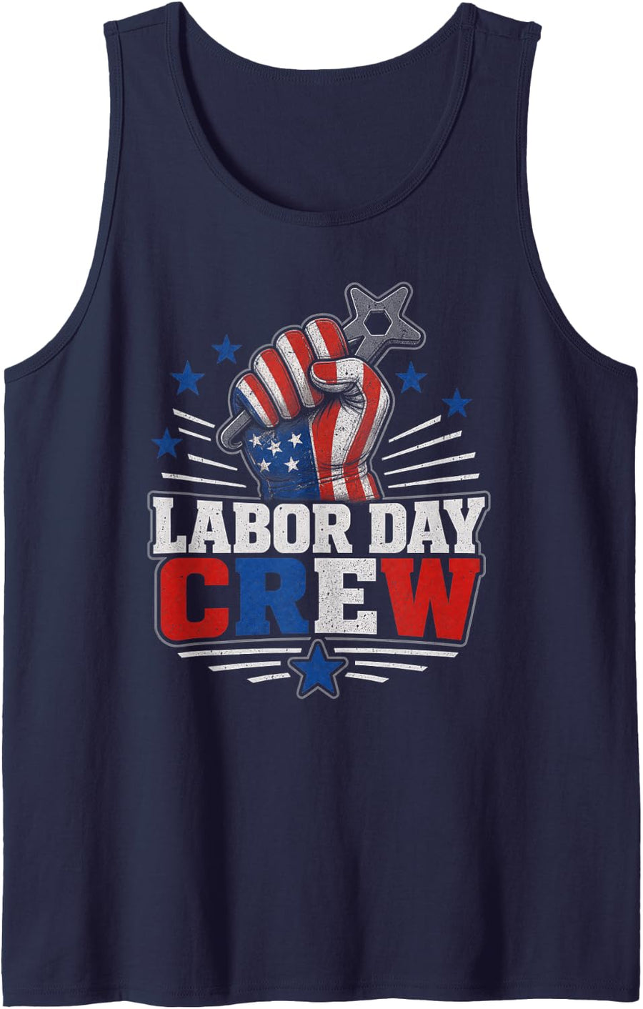 Labor Day Crew Patriotic American Flag Fist Tank Top - Navy Blue