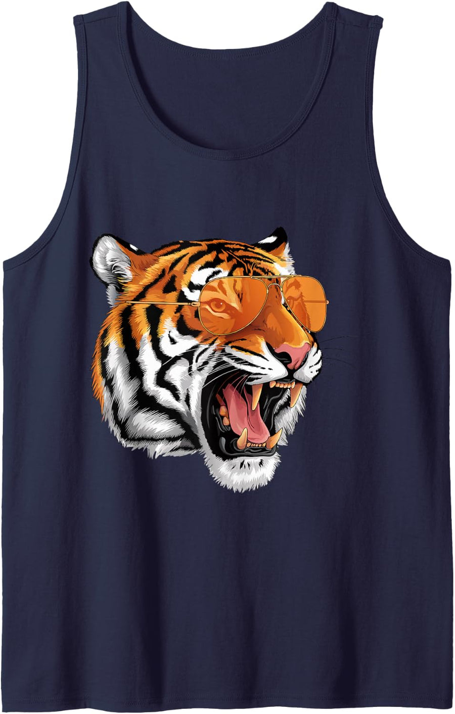 Roaring Bengal Tiger Wearing Aviator Sunglasses Sleeveless Tank Top - Navy Blue