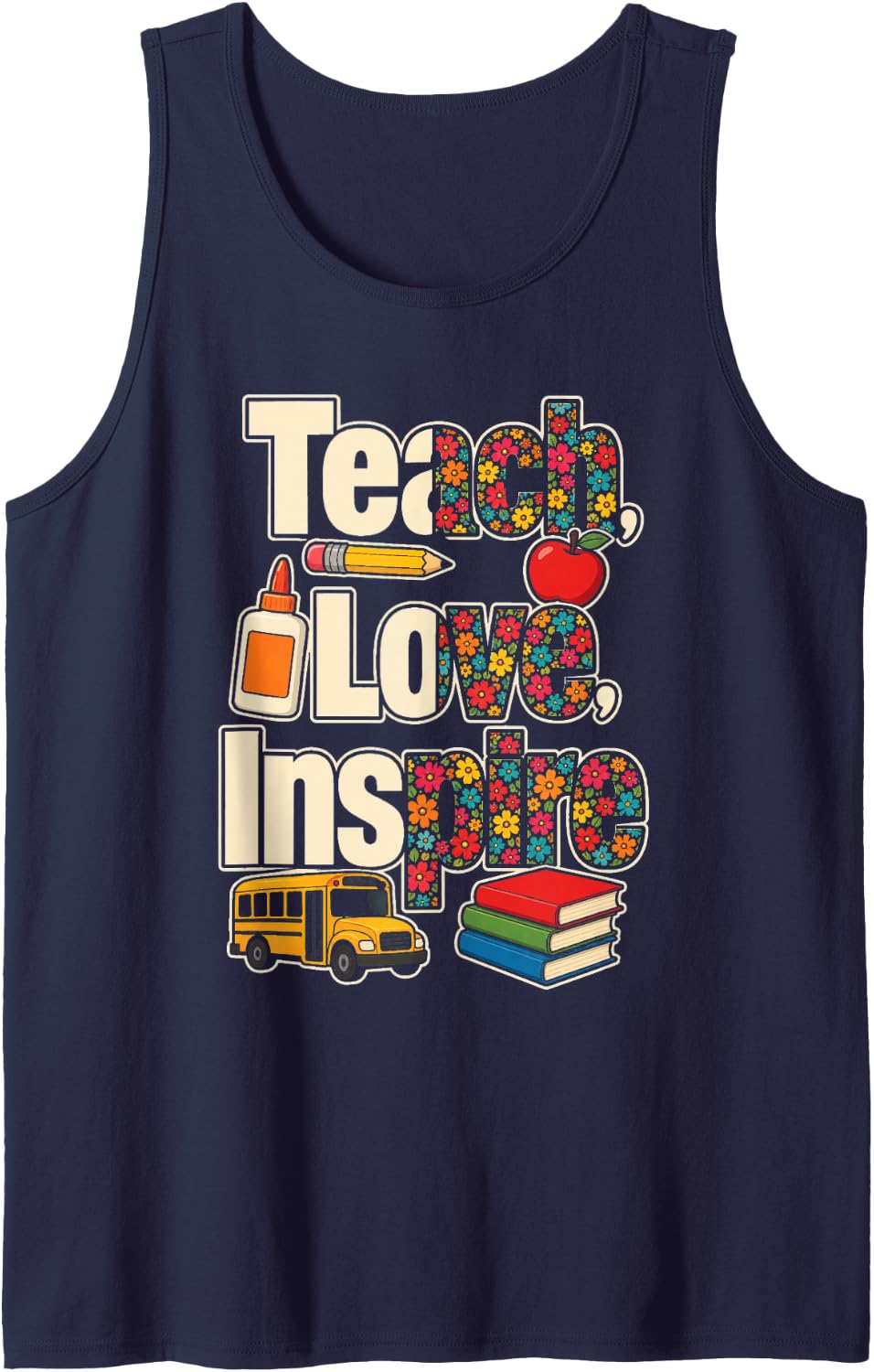 Elementary Teacher Teach Love Inspire Wildflower Gift Sleeveless Tank Top - Navy Blue