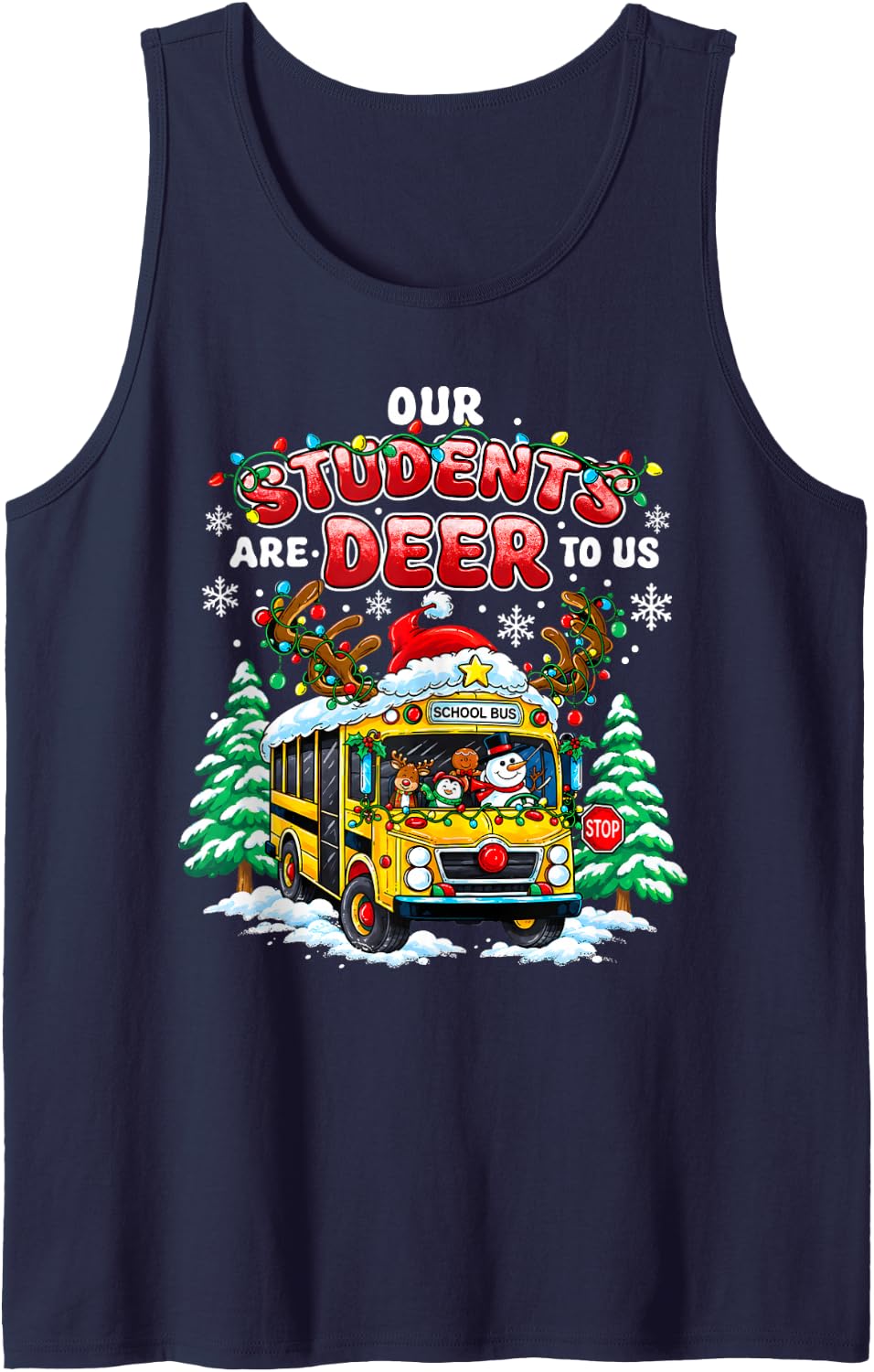 Our Students are Deer to Us Christmas School Bus Driver Sleeveless Tank Top - Navy Blue