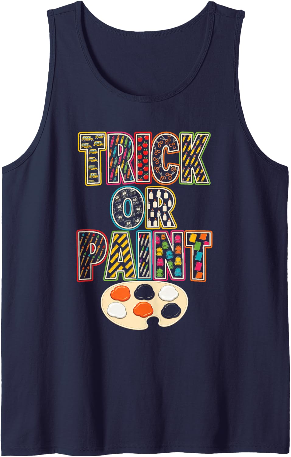 Elementary Art Teacher Trick Or Paint Halloween Palette Sleeveless Tank Top - Navy Blue