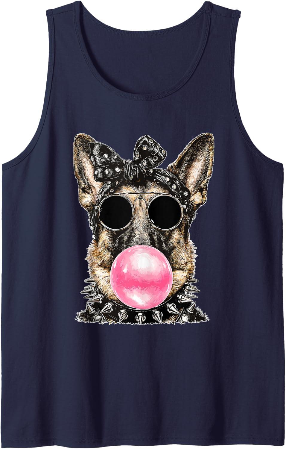 German Shepherd with Sunglasses Punk Animal Bubblegum Gothic Sleeveless Tank Top - Navy Blue