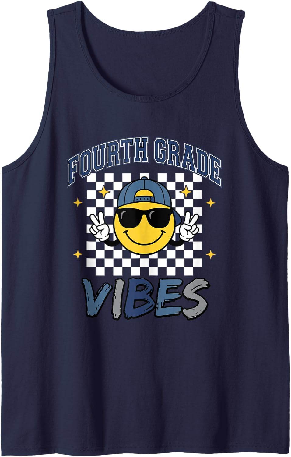 Fourth Grade Vibes Back to School Boys Student Retro Sleeveless Tank Top - Navy Blue