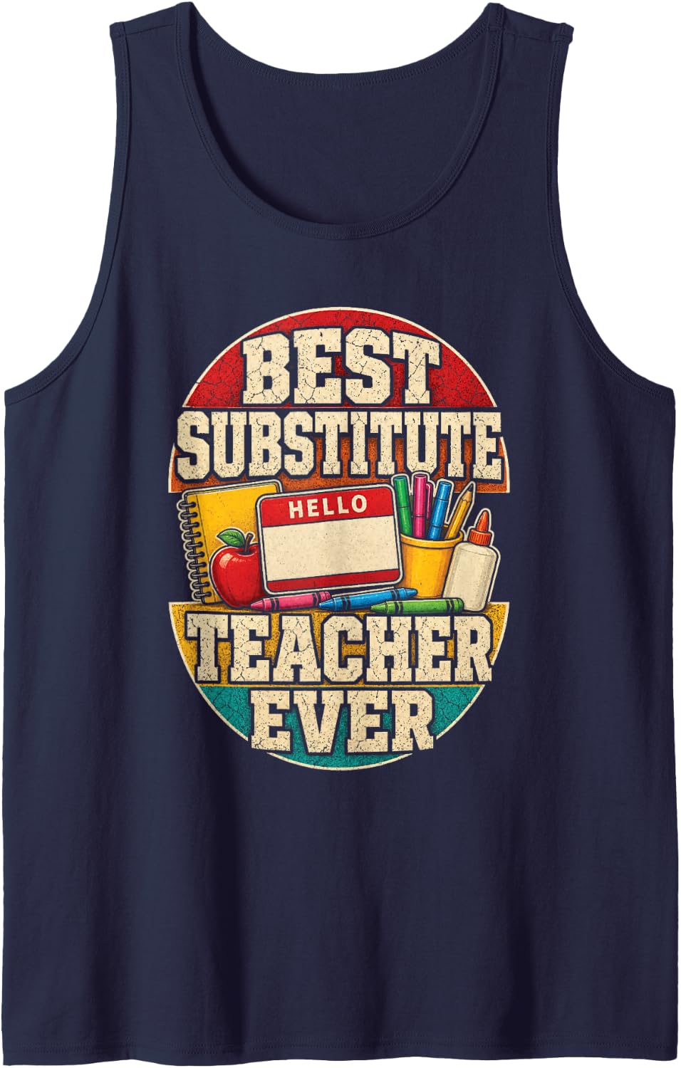 Substitute Teacher Gift Sub Elementary School Appreciation Sleeveless Tank Top - Navy Blue