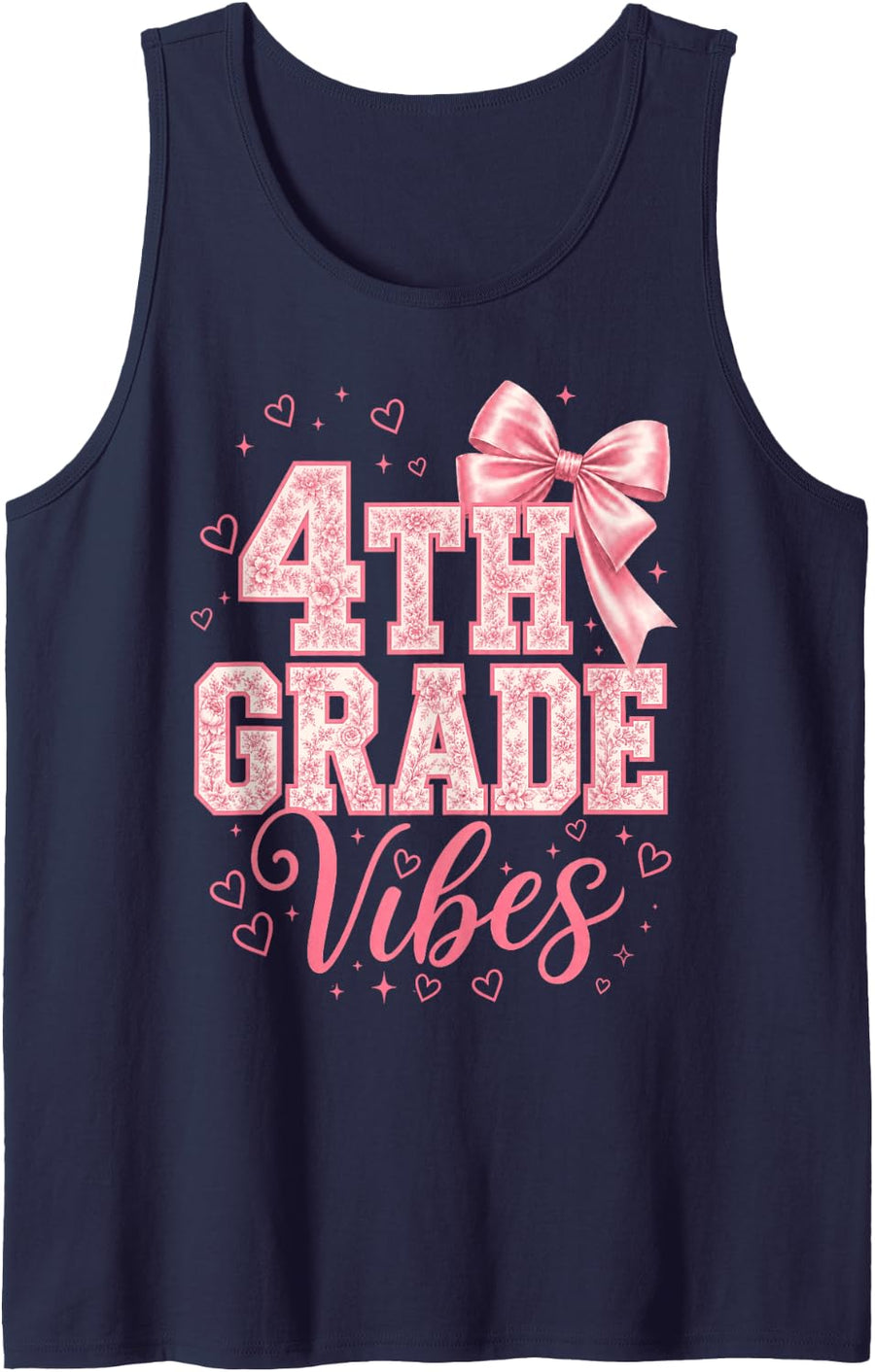 4th Grade Girls Coquette Bow Back to School Fourth Grade Sleeveless Tank Top - Navy Blue