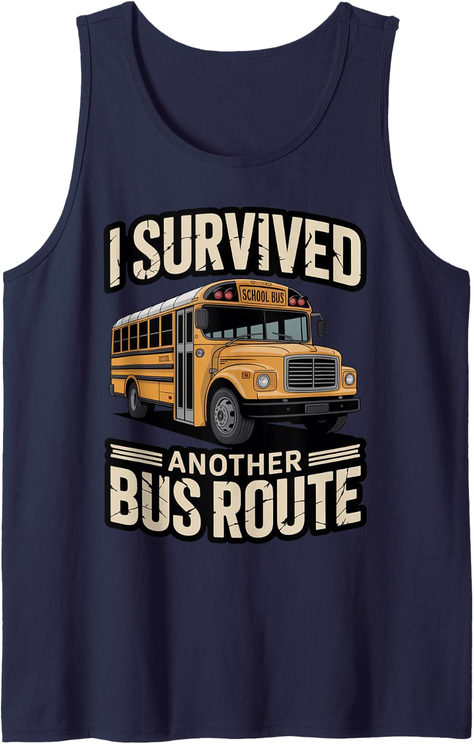 Survived Another Bus Route Teacher Student Kids School Bus Sleeveless Tank Top - Navy Blue