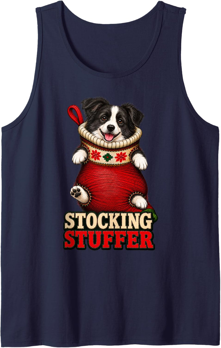 Border Collie Dog Christmas Stocking Stuffer Sleeveless Tank Top - Navy Blue