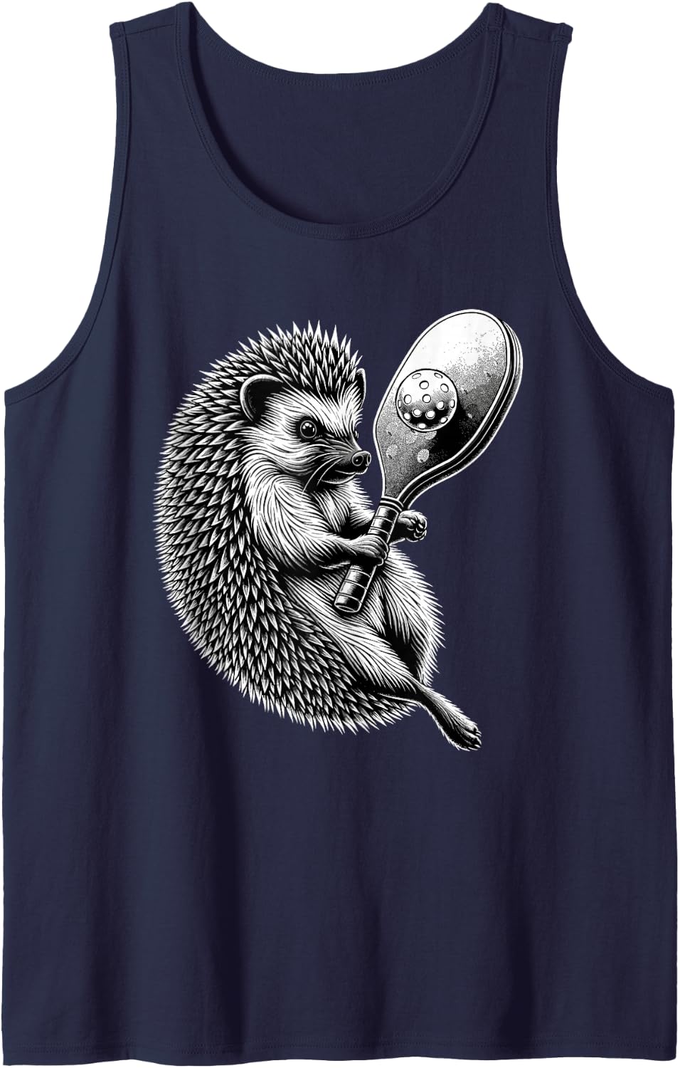 Hedgehog Playing Pickleball for Pickle Ball Player Sleeveless Tank Top - Navy Blue