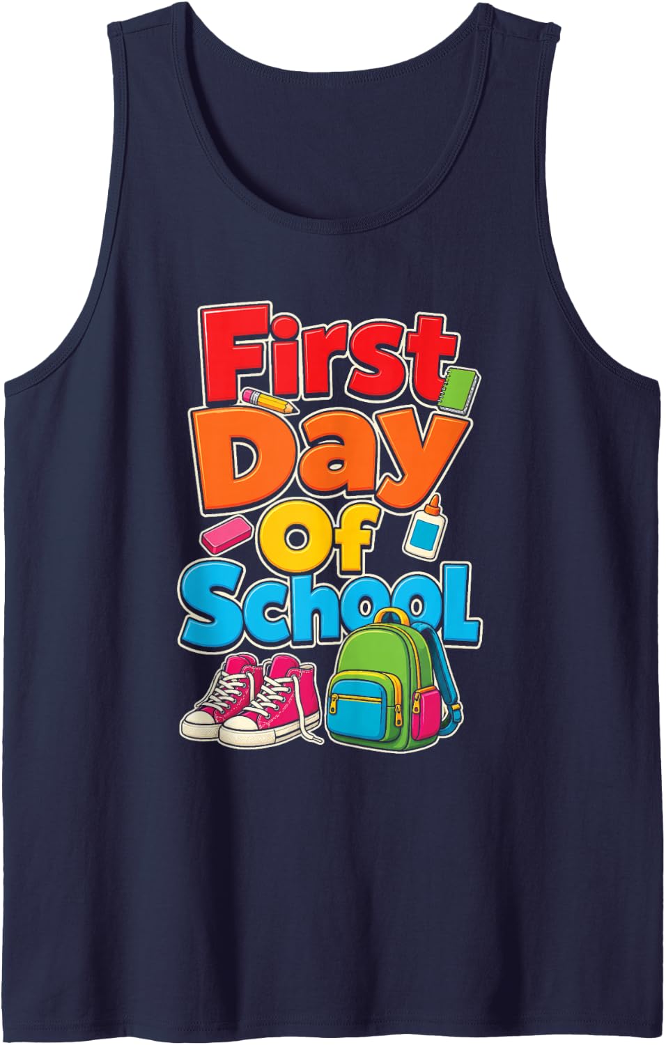First Day of School Elementary Kids Back to Learning Sleeveless Tank Top - Navy Blue
