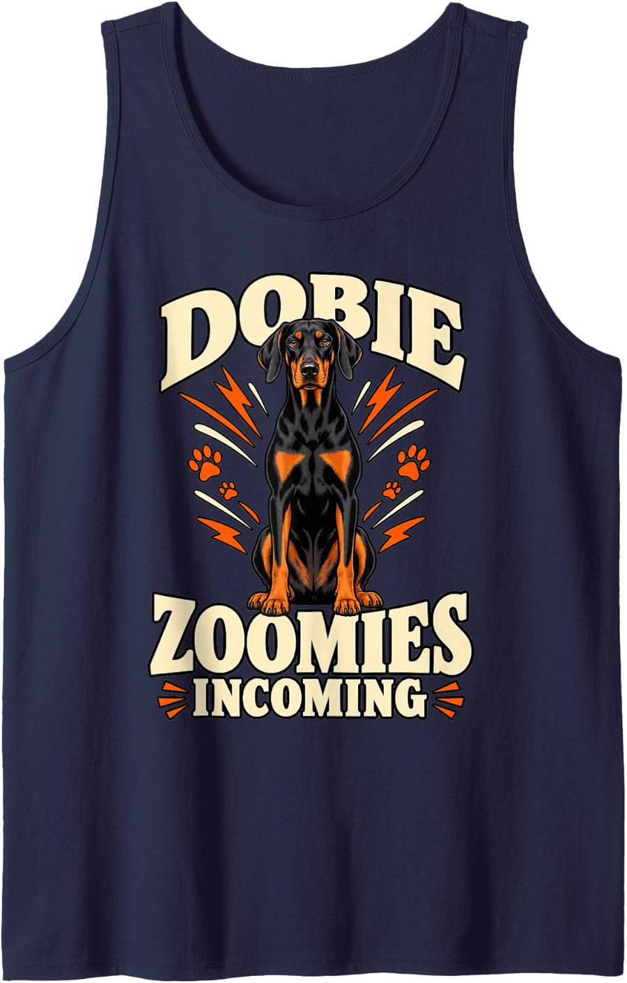 Doberman Dobie Zoomies Incoming Dog Dad Funny Pinscher Sleeveless Tank Top - Navy Blue