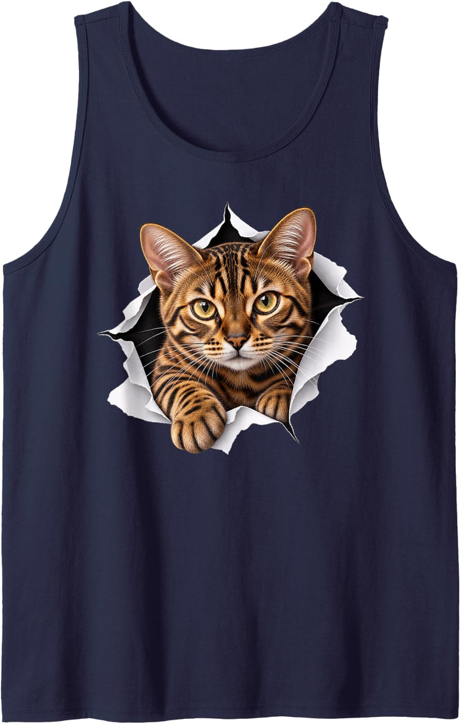 Funny Bengal Cat Peeking Cute Mom Dad Sleeveless Tank Top - Navy Blue