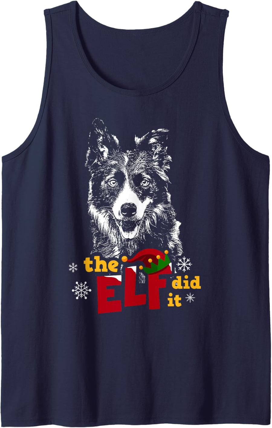 Elf Did it Funny Border Collie Christmas Sleeveless Tank Top - Navy Blue