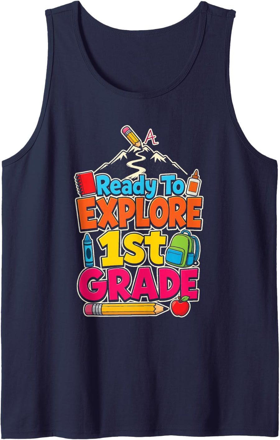 1st Grade Ready to Explore Elementary First Day Gift Sleeveless Tank Top - Navy Blue