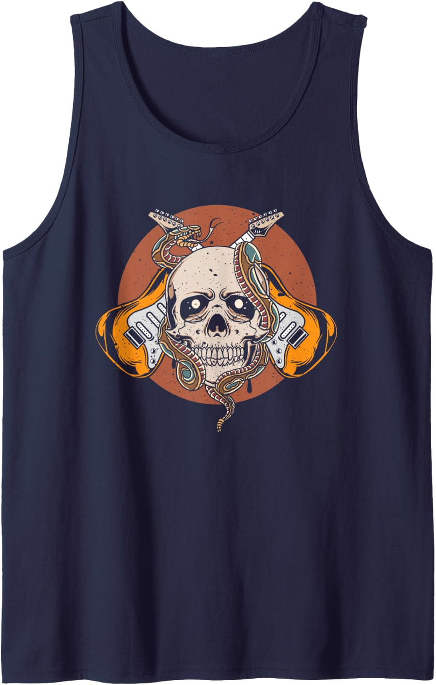 Heavy Metal Skull Guitar Rock Music Metalhead Fan Tank Top - Navy Blue