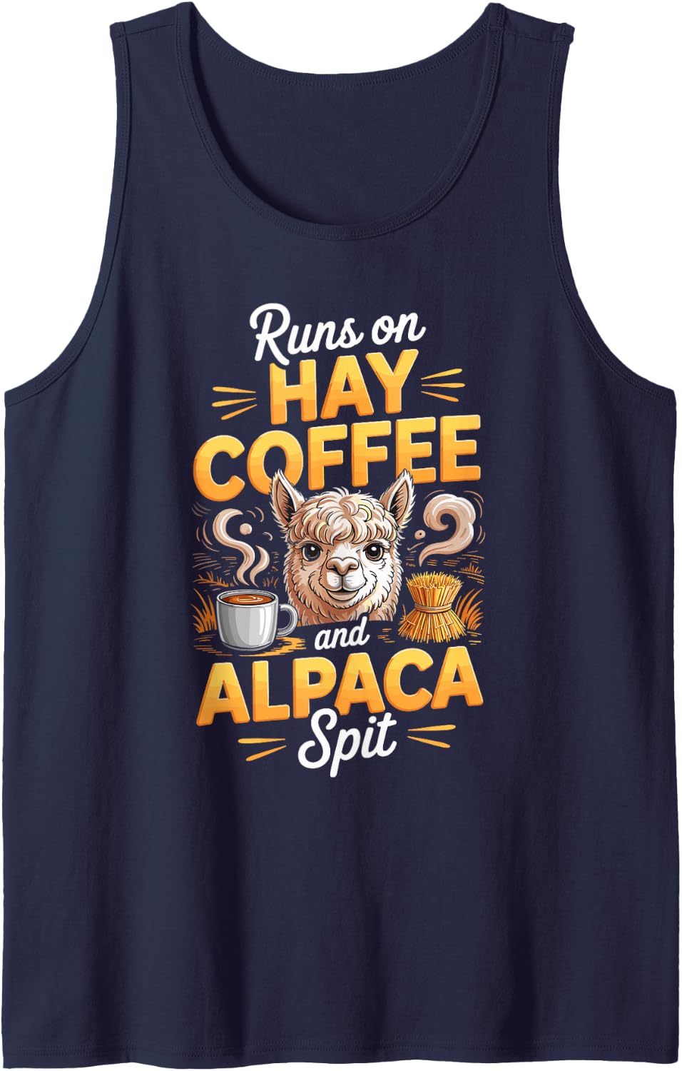 Runs On Hay Coffee and Alpaca Spit Alpaca Sleeveless Tank Top - Navy Blue