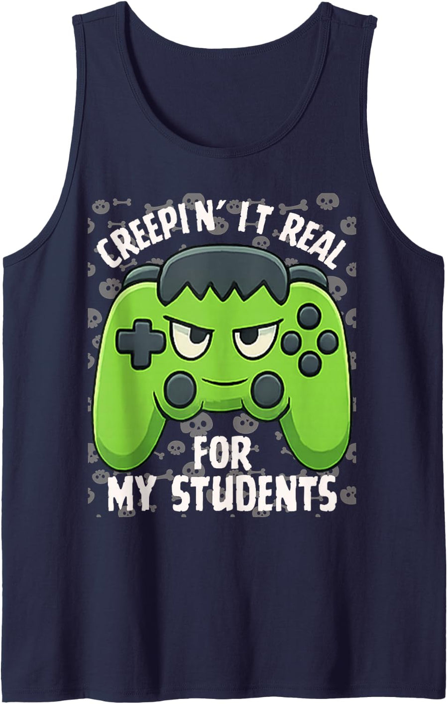 Creepin It Real 5th Grade Video Gamer Halloween Teacher Sleeveless Tank Top - Navy Blue