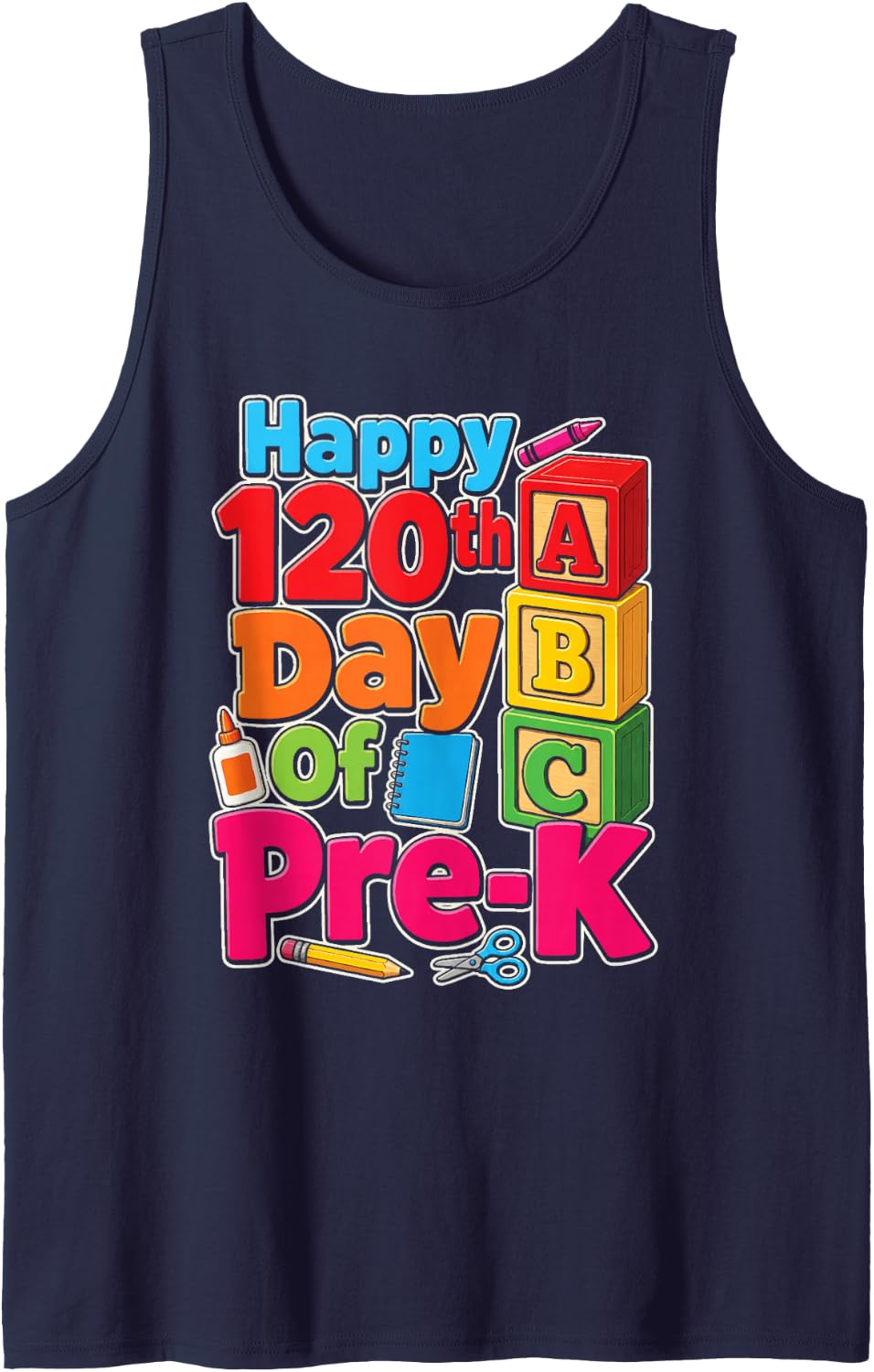 Pre-K Happy 120th Day of Preschool Elementary School Kids Sleeveless Tank Top - Navy Blue