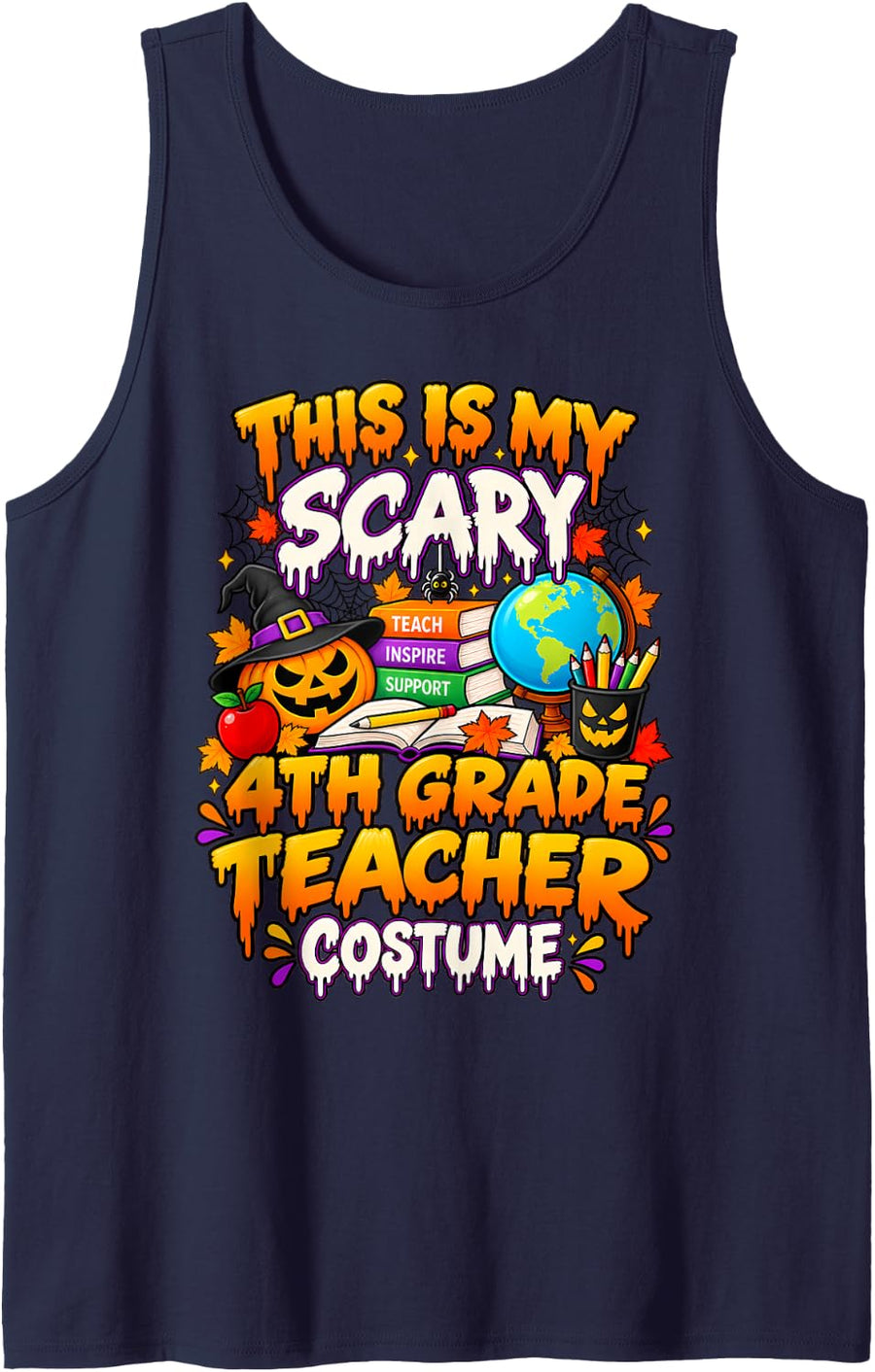 This is My Scary 4th Grade Teacher Halloween Costume Sleeveless Tank Top - Navy Blue