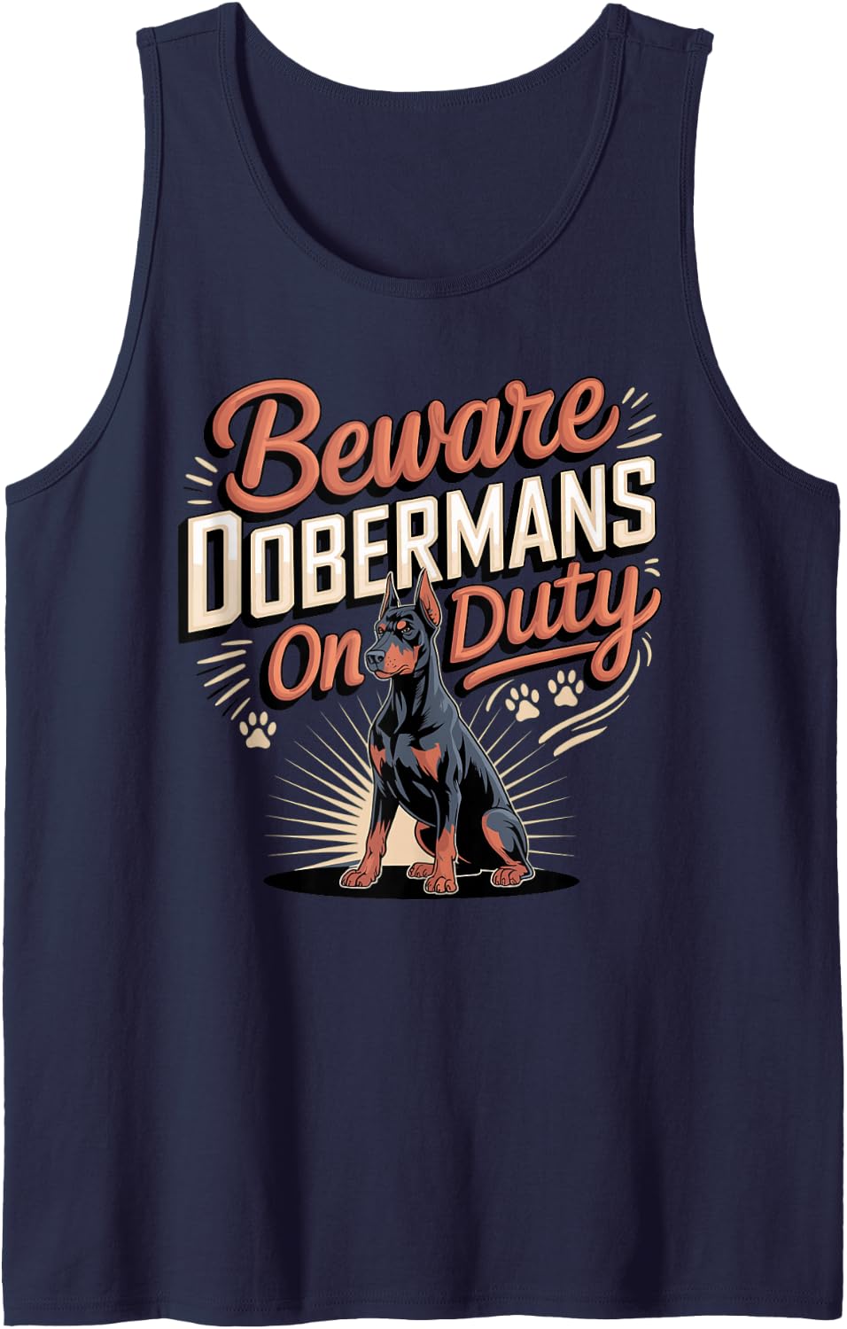 Beware Dobermans On Duty Doberman Guard Dog Sleeveless Tank Top - Navy Blue