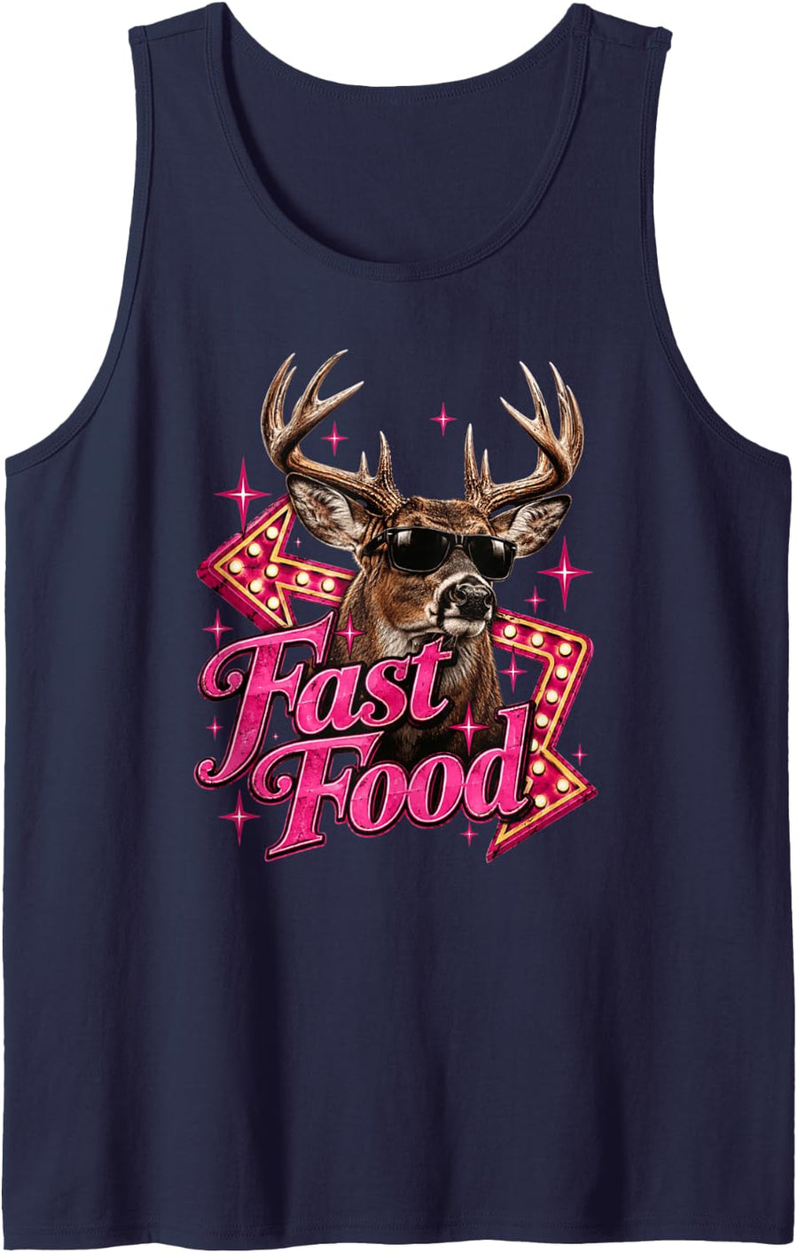 Men's Fast Food Deer Hunting Funny Hunter Men Women Kids Sleeveless Tank Top - Navy Blue