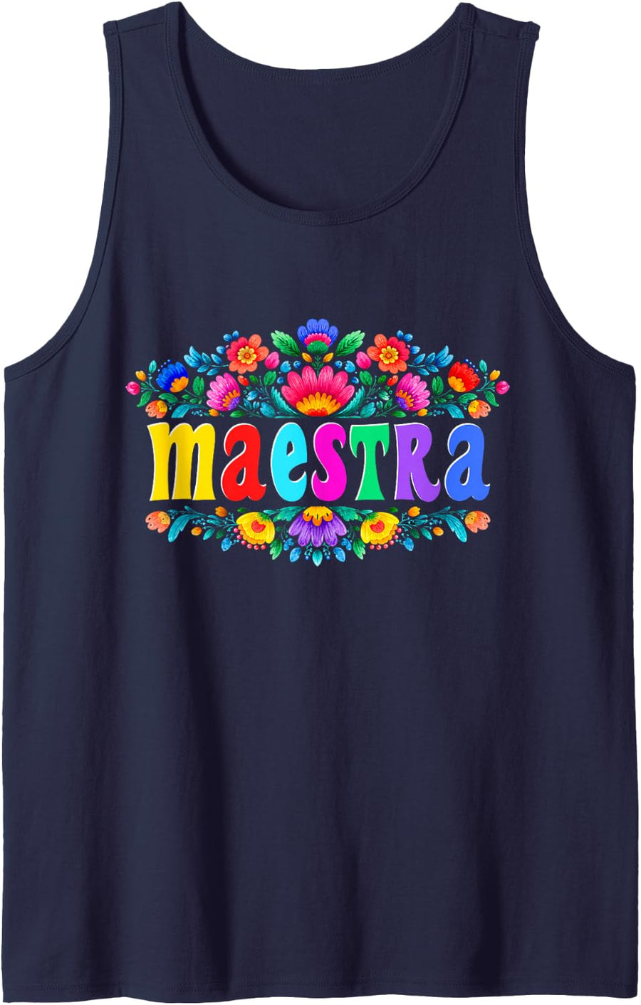 Maestra Bilingual Spanish Mexican Teacher Back to School Sleeveless Tank Top - Navy Blue