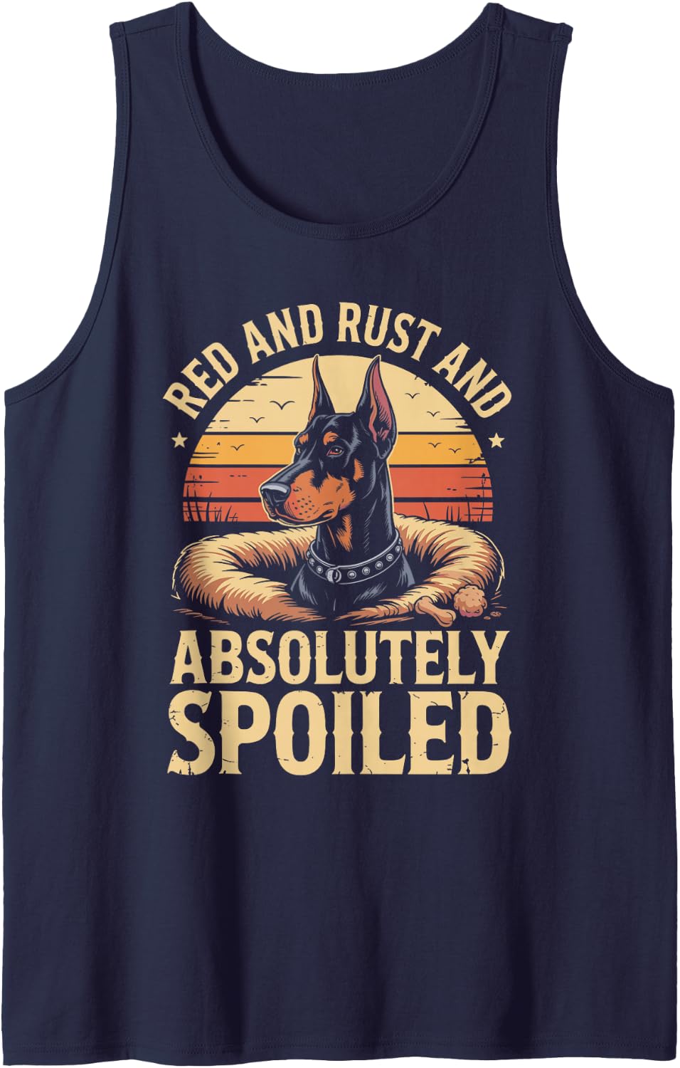 Red and Rust and Absolutely Spoiled Doberman Dobie Dog Sleeveless Tank Top - Navy Blue