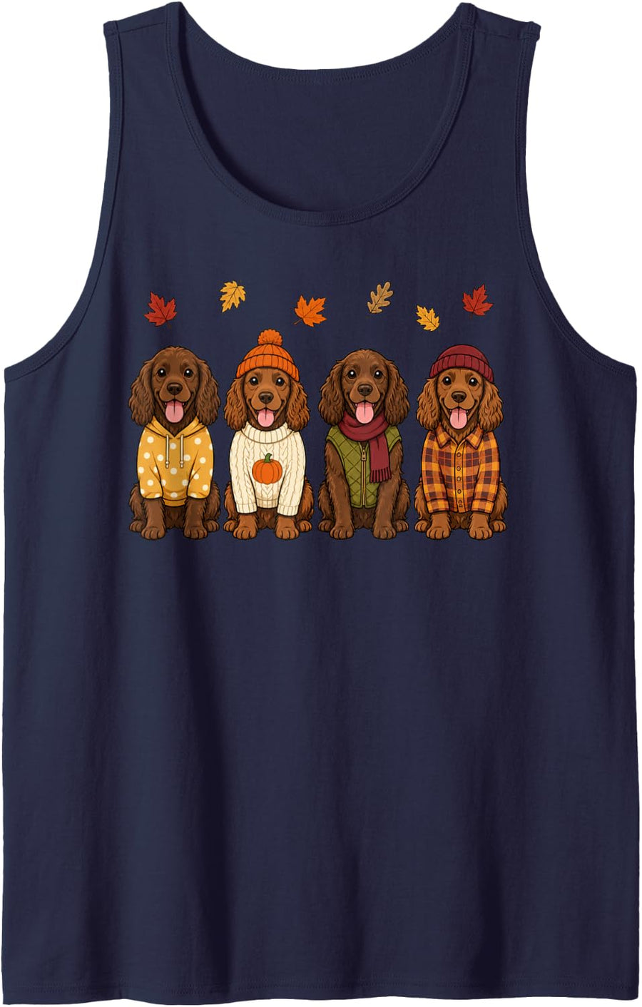 Boykin Spaniel Fall Autumn Season Pumpkin Dog Sleeveless Tank Top - Navy Blue