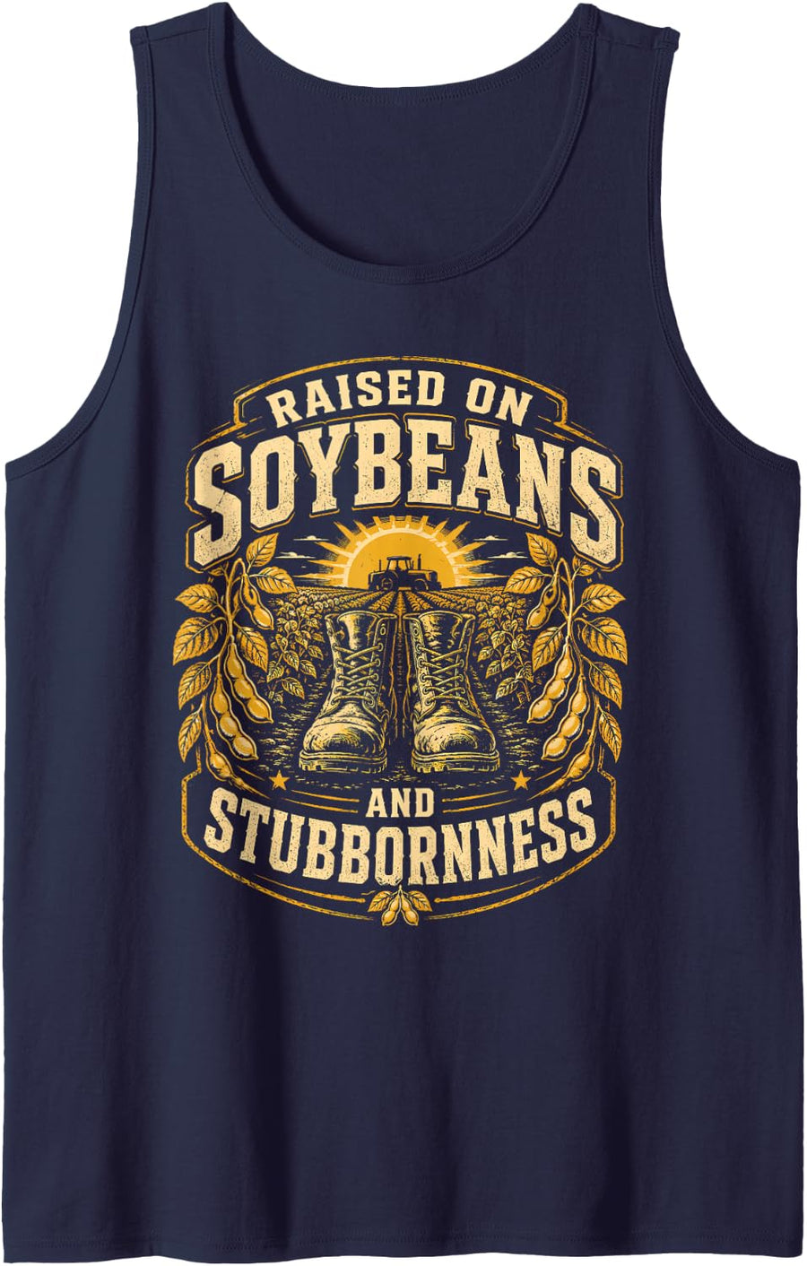 Raised On Soybeans and Stubbornness Farmer Pride Sleeveless Tank Top - Navy Blue