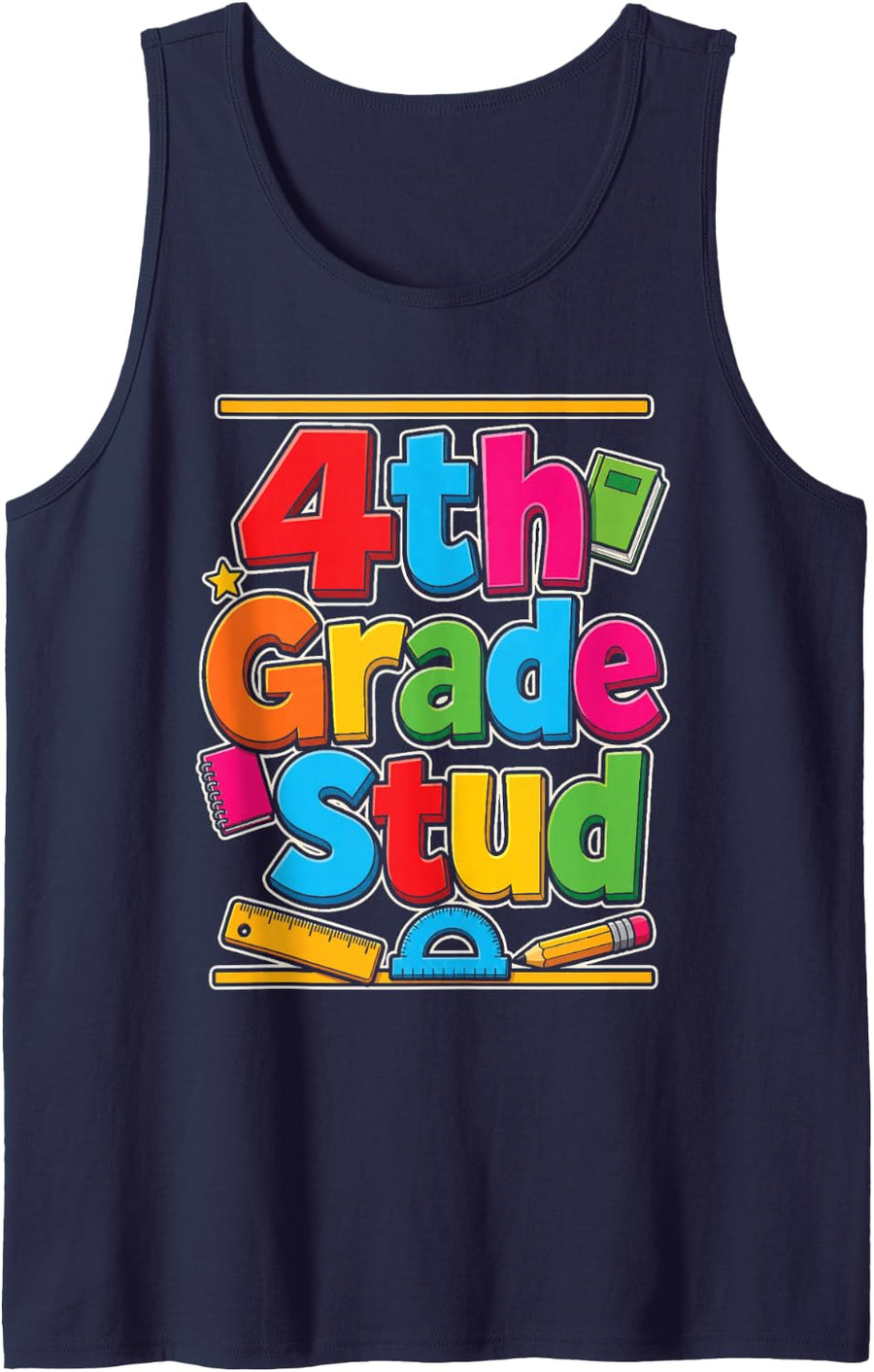 4th Grade Stud First Day of Elementary School Kids Sleeveless Tank Top - Navy Blue