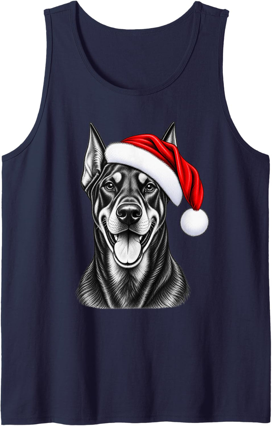 Doberman Pinscher Christmas Santa Hat Men Women Kids Xmas Sleeveless Tank Top - Navy Blue