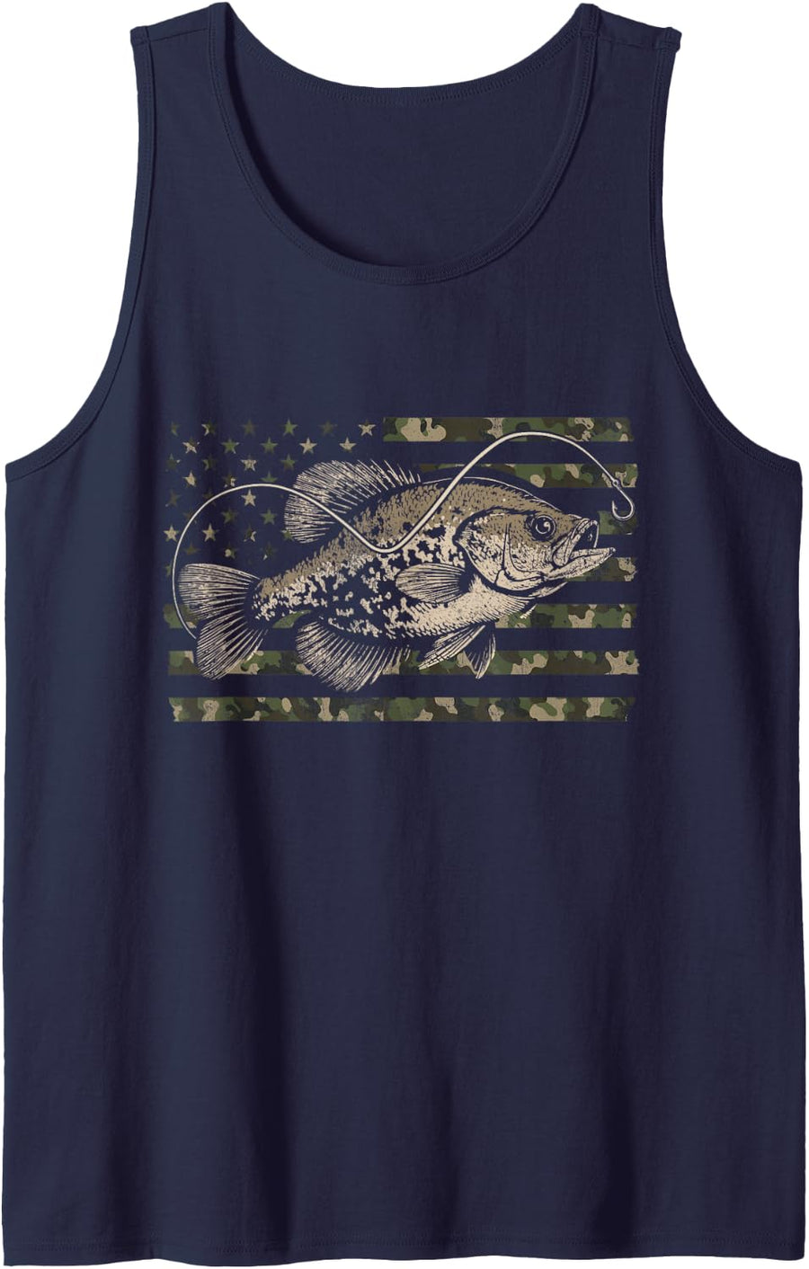 Crappie Fishing Distressed Camo Flag Sleeveless Tank Top - Navy Blue