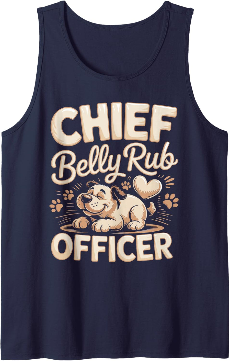 Men's Chief Belly Rub Officer Dog Dad Sleeveless Tank Top - Navy Blue