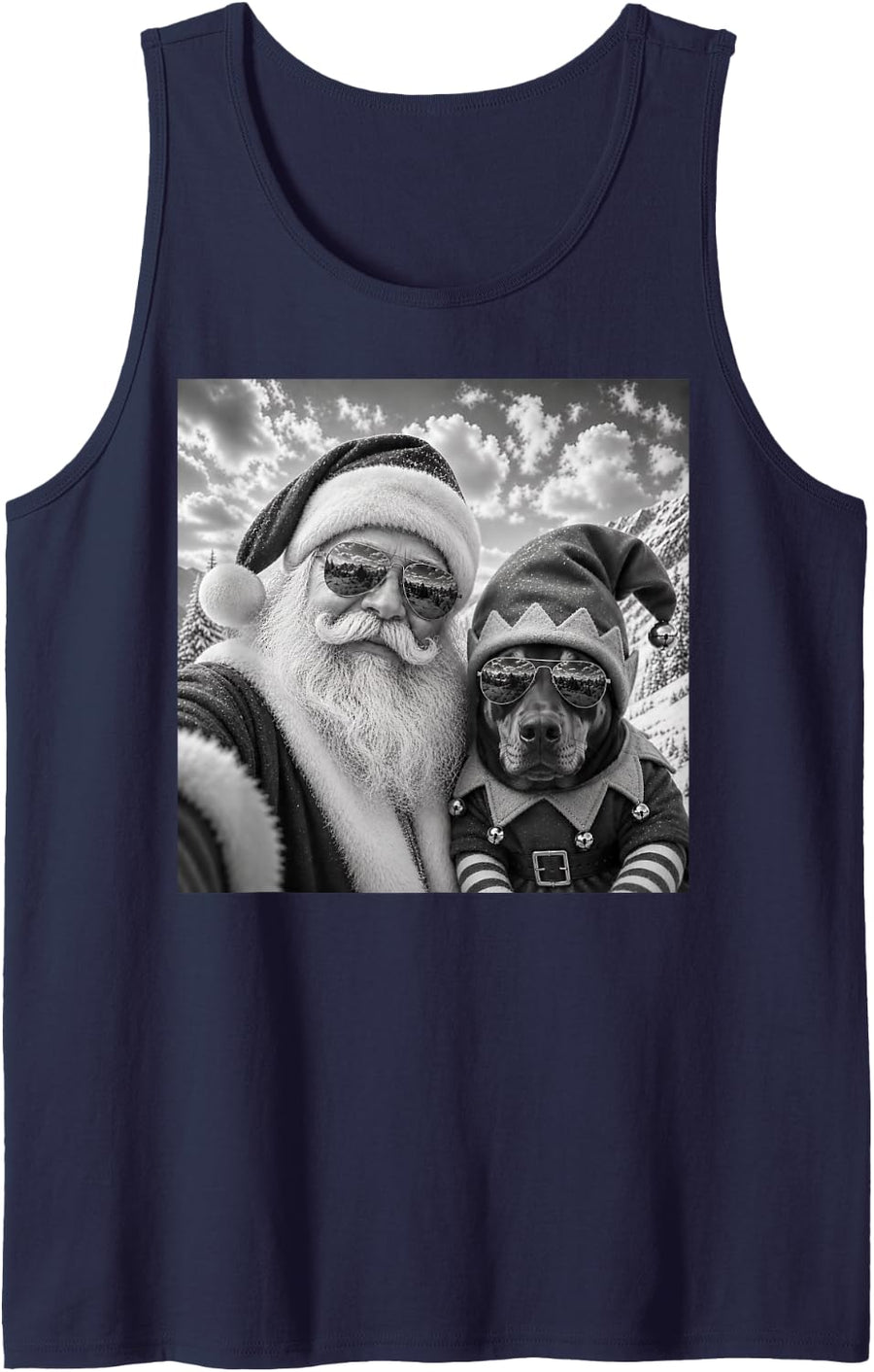 Funny Santa Selfie with Doberman Pinscher Dog Christmas Sleeveless Tank Top - Navy Blue